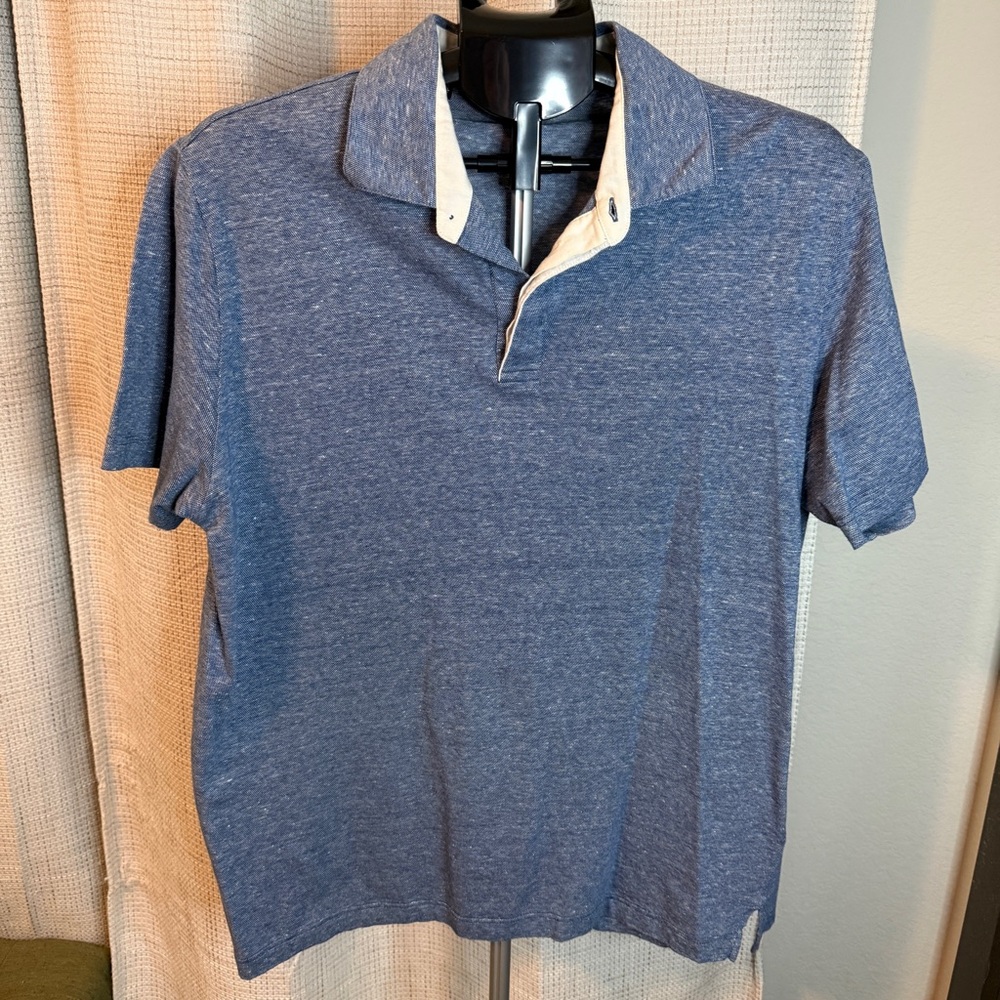 Men’s ANDREA FENZI Heather Blue Polo with white collar